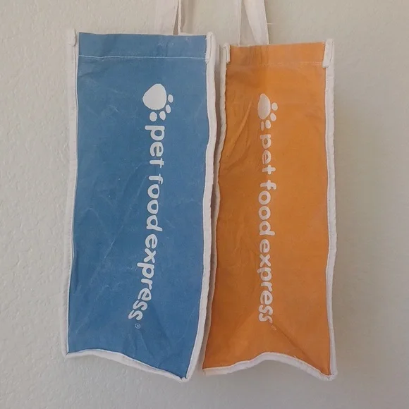 3/$25 Pet Food Express Canvas Tote Bag Cat & Dog Image, Off White Blue Orange - Picture 6 of 14